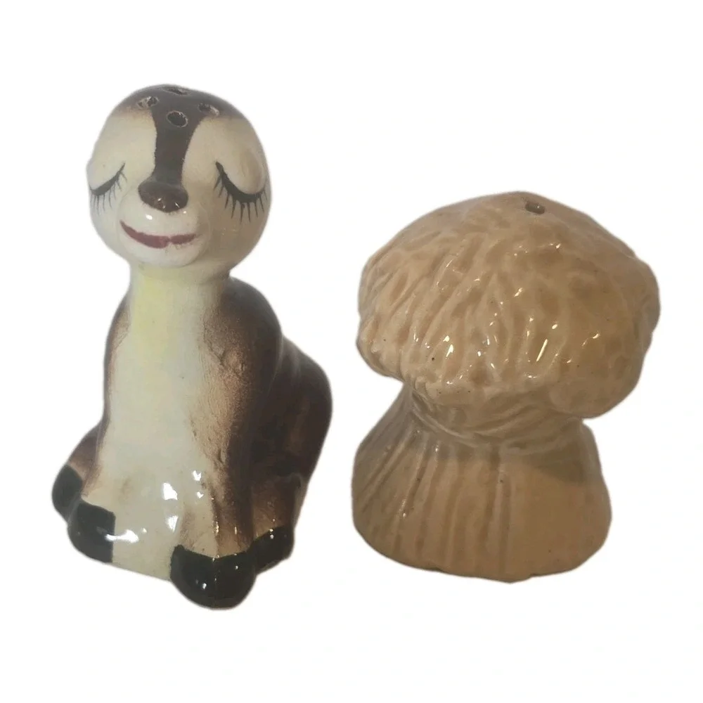 Vintage Japan Deer & Haystack Salt Pepper Shakers Ceramic Figural Pair